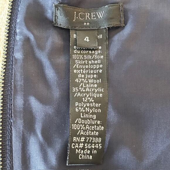 J. Crew Fully Lined 100% Navy Silk  Wool Blend Tweed Women's Mini Dress, size 4 - Picture 5 of 5